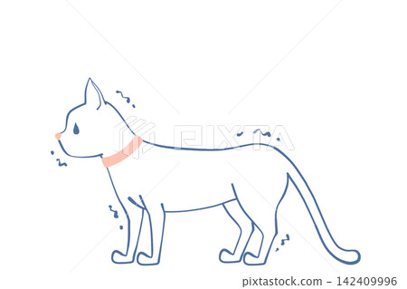 An illustration of a cat with its tail down and trembling. An illustration of a cat with its tail down and trembling. 142409996