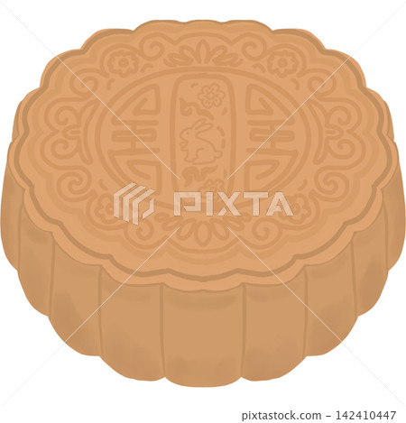 A mooncake for Mid-Autumn Festival celebrations, lunar holiday designs, greeting cards, invitations. A mooncake for Mid-Autumn Festival celebrations, lunar holiday designs, greeting cards, invitations. 142410447