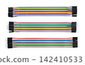 Multicolor jumper wires, rainbow ribbon cable set for breadboards, isolated from above. 20-way jumper cables with standard configuration types Female-to-Female, Male-to-Male, and Male-to-Female. Photo Multicolor jumper wires, rainbow ribbon cable set for breadboards, isolated from above. 20-way jumper cables with standard configuration types Female-to-Female, Male-to-Male, and Male-to-Female. Photo 142410533