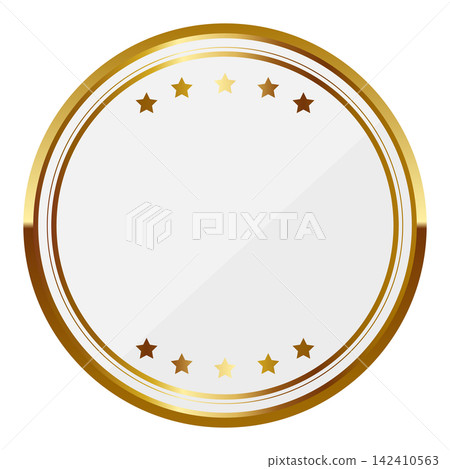 Luxurious circular emblem frame in white and gold. Luxurious circular emblem frame in white and gold. 142410563