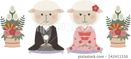 新年裝飾和羊 新年裝飾和羊 142411330