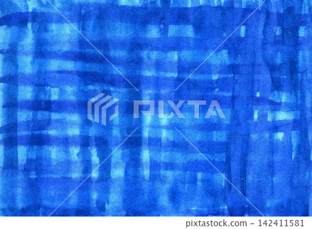 Hand drawn watercolor illustration for trendy modern design. Classic bright saturated blue, rough paper texture, background from blurry chaotic stripes into a cage. Hand drawn watercolor illustration for trendy modern design. Classic bright saturated blue, rough paper texture, background from blurry chaotic stripes into a cage. 142411581