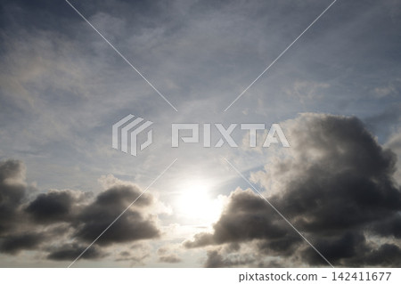 傍晚的雲彩和日落 傍晚的雲彩和日落 142411677