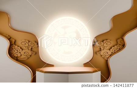 chinese display stand white for cosmetic product on background and decoration chinese style. 3d rendering 142411877