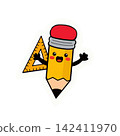 Cute Pencil and Ruler School Supplies Cartoon Illustration for Back to School 142411970