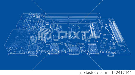 circuit board wireframe illustration. Vector circuit board wireframe illustration. Vector 142412144