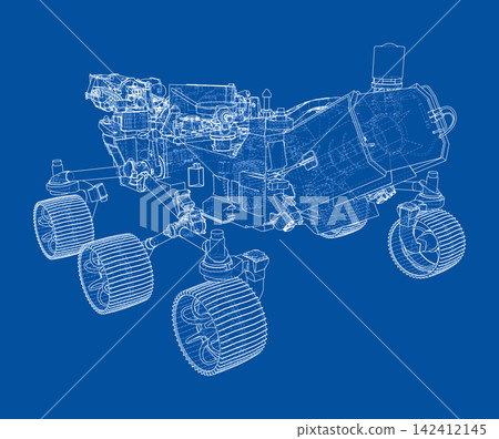 rover blueprint illustration on blue. Vector rover blueprint illustration on blue. Vector 142412145