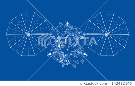 spacecraft blueprint illustration. Vector spacecraft blueprint illustration. Vector 142412146
