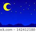 Background illustration of a night sky with a crescent moon and stars. 142412180