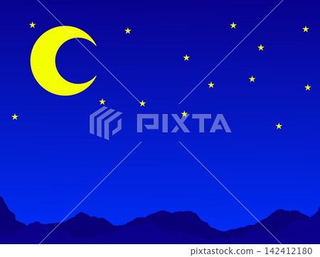Background illustration of a night sky with a crescent moon and stars. Background illustration of a night sky with a crescent moon and stars. 142412180