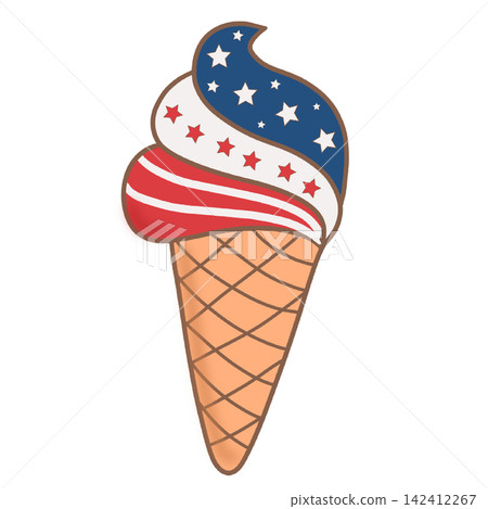 Patriotic 4th of July ice cream waffle cone american flag colors red white blue summer treat sticker print visual graphic clipart artwork design icon element illustration 142412267