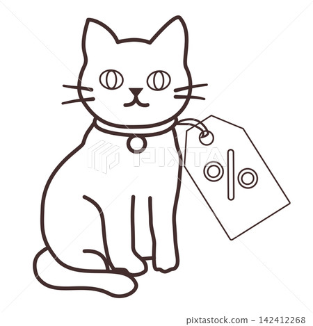 Cute cat character outline holding discount tag sale promotion shopping retail offer sticker print visual graphic clipart artwork design icon element illustration Cute cat character outline holding discount tag sale promotion shopping retail offer sticker print visual graphic clipart artwork design icon element illustration 142412268