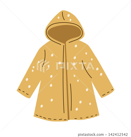 Hand Drawn Yellow Hooded Raincoat Illustration, Waterproof Autumn Rain Jacket and Rainy Weather Clothing Isolated on White Background Hand Drawn Yellow Hooded Raincoat Illustration, Waterproof Autumn Rain Jacket and Rainy Weather Clothing Isolated on White Background 142412542