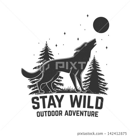 Retro Wolf T Shirt Design with Wilderness Forest Illustration, Stay Wild Outdoor Adventure Graphic for Apparel, Camping, Hiking and Nature Merchandise Retro Wolf T Shirt Design with Wilderness Forest Illustration, Stay Wild Outdoor Adventure Graphic for Apparel, Camping, Hiking and Nature Merchandise 142412875