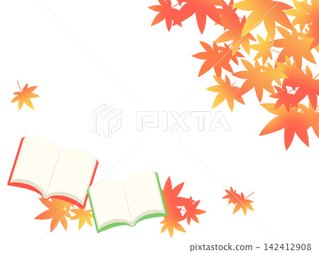 Autumn frame with books and autumn leaves: Background illustration of an open book and autumn leaves. Autumn frame with books and autumn leaves: Background illustration of an open book and autumn leaves. 142412908
