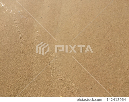 Wet sand texture on a sea beach with clear water wave edge Wet sand texture on a sea beach with clear water wave edge 142412964