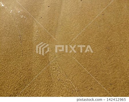 Wet sand texture on a sea beach with clear water wave edge Wet sand texture on a sea beach with clear water wave edge 142412965