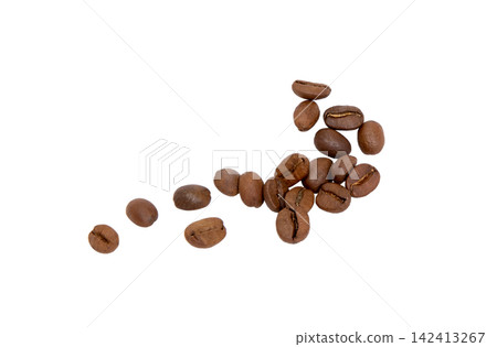 Roasted coffee beans falling isolated on white. Roasted coffee beans falling isolated on white. 142413267
