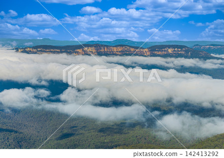 Aerial photograph of low hanging clouds in the Jamison Valley Aerial photograph of low hanging clouds in the Jamison Valley 142413292