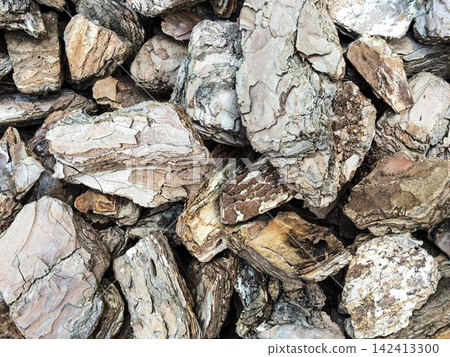 Pine Bark Mulch Chips Close Up Background Texture 142413300