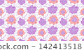 Cute seamless pattern with poppies in doodle style. Botany backdrop in pastel color. Simple vector illustration can be used for website background, wallpaper, banner, paper packaging, wrapping, fabric 142413518