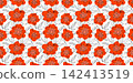 Cute seamless pattern with red poppy in doodle style. Botanical backdrop. Simple vector illustration can be used for website background, wallpaper, banner, paper packaging, wrapping, fabric 142413519