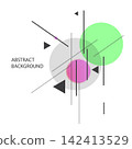 Abstract geometric vector design featuring black triangles, purple and brown circles, and intersecting lines. 142413529