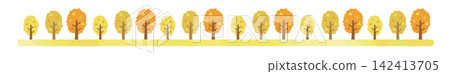 Watercolor-style line illustration of autumn trees lining a street 142413705
