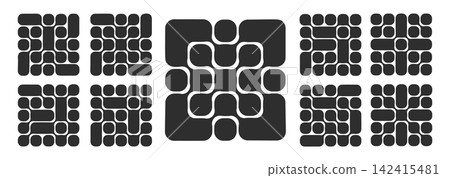 Abstract pattern with flowing metaball shapes and geometric circles creates modern digital background with connected dots and curved elements in minimalist design style. Abstract pattern with flowing metaball shapes and geometric circles creates modern digital background with connected dots and curved elements in minimalist design style. 142415481