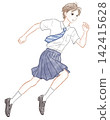 A girl in a school uniform running 142415628
