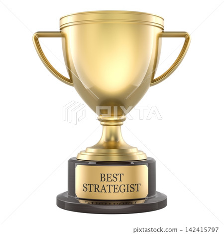 Best Strategist gold trophy cup award for leadership and business achievement. 3D rendering Best Strategist gold trophy cup award for leadership and business achievement. 3D rendering 142415797