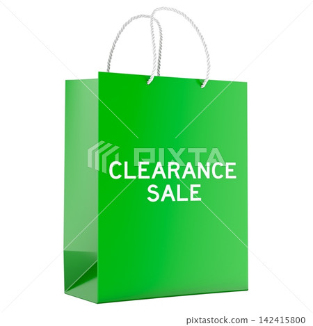 Clearance Sale green shopping bag, retail discount promotion. 3D rendering Clearance Sale green shopping bag, retail discount promotion. 3D rendering 142415800