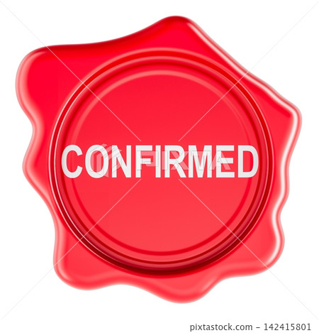Confirmed, red wax seal stamp for approval verification and certification. 3D rendering 142415801