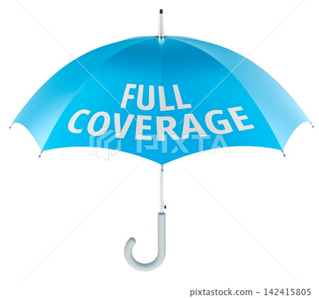 Full Coverage, umbrella for insurance protection and comprehensive safety concept. 3D rendering Full Coverage, umbrella for insurance protection and comprehensive safety concept. 3D rendering 142415805