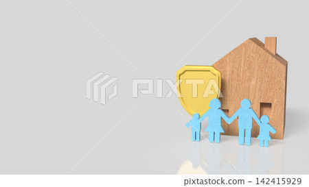 Happy Family Home Insurance Protection Concept 3d render. Happy Family Home Insurance Protection Concept 3d render. 142415929