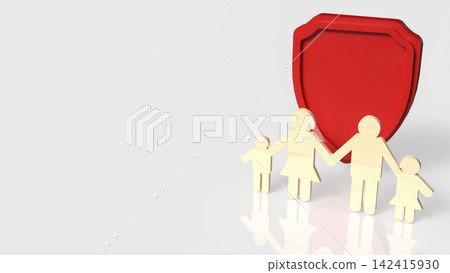 Happy Family Protected by Red Safety Shield 3d render. Happy Family Protected by Red Safety Shield 3d render. 142415930