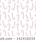 Seamless pattern of Christmas Candy Canes. Watercolor illustration of a holiday sweets. Hand drawn sketch on white isolated background. Water color art image. A cute print for gift wrapping paper 142416034