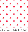 Seamless Pattern of small red Hearts. Watercolor illustration of a symbol of love. Hand drawn vintage sketch on a white isolated Background. Water color painting. Ideal for prints on paper or fabric 142416040