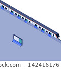 Isometric illustration of a train stopped at a station platform equipped with platform screen doors. 142416176