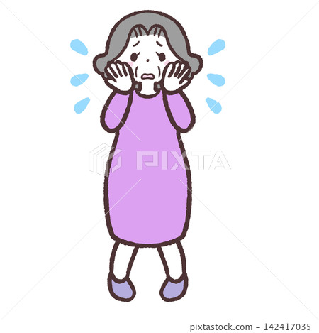 Full-body illustration of a distressed senior woman Full-body illustration of a distressed senior woman 142417035