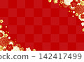 日式新年背景，紅色方格圖案和梅花（向量圖） 142417499