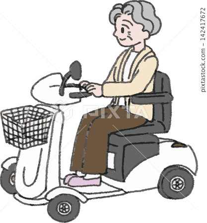 一位老年婦女騎著電動代步車的插圖(行動輔助、護理、交出駕照、彩色、EPS) 一位老年婦女騎著電動代步車的插圖(行動輔助、護理、交出駕照、彩色、EPS) 142417672