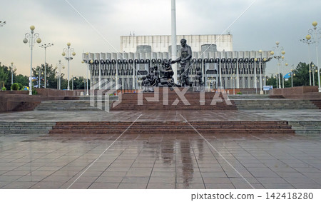 bronze sculpture of families stands before the National History Museum in tashkent bronze sculpture of families stands before the National History Museum in tashkent 142418280