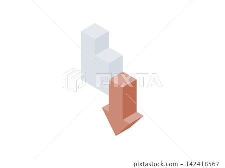 Isometric illustration of a staircase (brown) with the lowest step indicated by a colored arrow. Isometric illustration of a staircase (brown) with the lowest step indicated by a colored arrow. 142418567