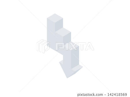Isometric illustration (gray) of a staircase with the lowest step indicated by an arrow. Isometric illustration (gray) of a staircase with the lowest step indicated by an arrow. 142418569