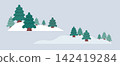 Snowy Field Background Element with Conifer Trees Winter Landscape Minimal Organic Flat Vector Design 142419284