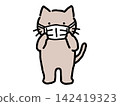 A simple, laid-back, hand-drawn cat wearing a mask to prevent infection. 142419323