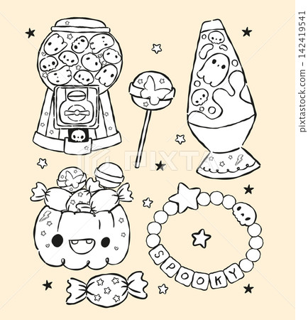 Cute Spooky Halloween Y2K Outline Elements Collection, Kawaii Doodle Line Art Cartoon Hand Drawn Set Cute Spooky Halloween Y2K Outline Elements Collection, Kawaii Doodle Line Art Cartoon Hand Drawn Set 142419541