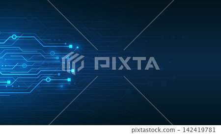 Abstract dark blue technology vector background horizontal glowing circuit traces digital network connections futuristic light nodes Abstract dark blue technology vector background horizontal glowing circuit traces digital network connections futuristic light nodes 142419781
