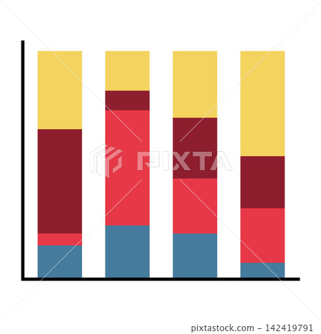 Stacked Bar Chart Illustration for Category Composition and Data Comparison	 142419791